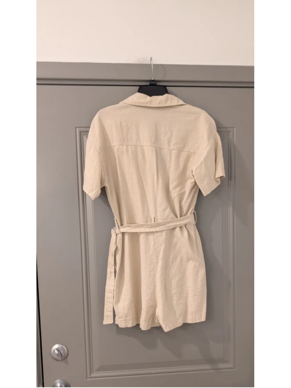 Zara Beige Linen Blend Utility Romper Belted Safari Style Women's Size Small
